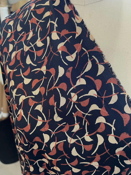 Windy Night- Rust (Red-Brown), Ecru on Dark Navy- Viscose- Atelier Brunette France