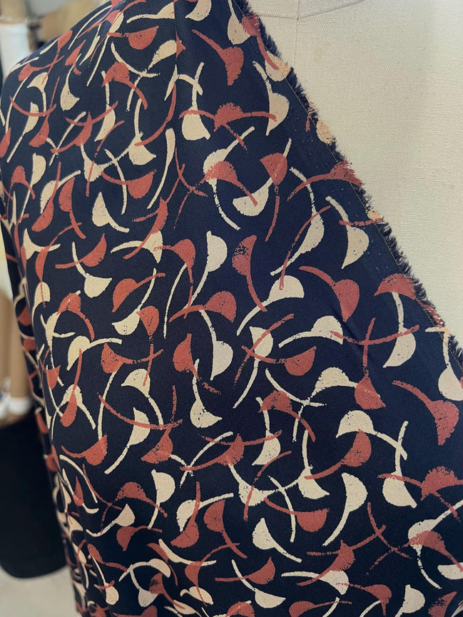 Windy Night- Rust (Red-Brown), Ecru on Dark Navy- Viscose- Atelier Brunette France