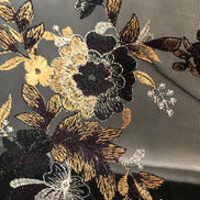 Dark Goldenrod, Black, and Gold Embroidery on Black Tulle- 52
