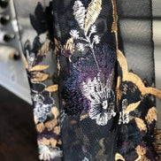 Dark Goldenrod, Black, and Gold Embroidery on Black Tulle- 52