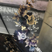 Dark Goldenrod, Black, and Gold Embroidery on Black Tulle- 52