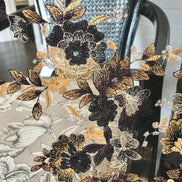 Dark Goldenrod, Black, and Gold Embroidery on Black Tulle- 52