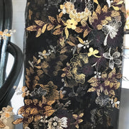 Dark Goldenrod, Black, and Gold Embroidery on Black Tulle- 52