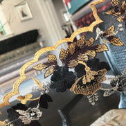 Dark Goldenrod, Black, and Gold Embroidery on Black Tulle- 52