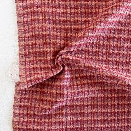 Beautiful Yarn Dyed Woven Cotton Fabric- “Tweed Weave in Rosebed"- Golden Hour- Fableism