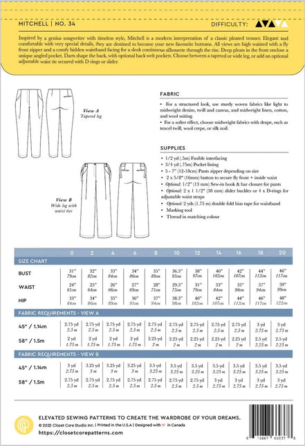 Mitchell Trousers- Closet Core Paper Pattern