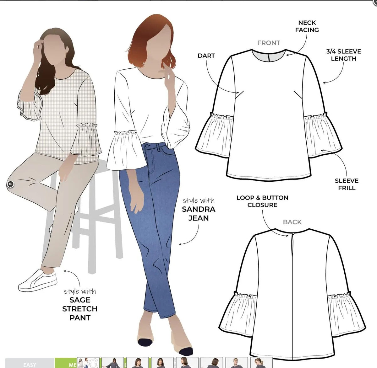 Effie Woven Top- Style Arc Paper Pattern- Sizes 4-16, 10-22, 18-30, 28-36