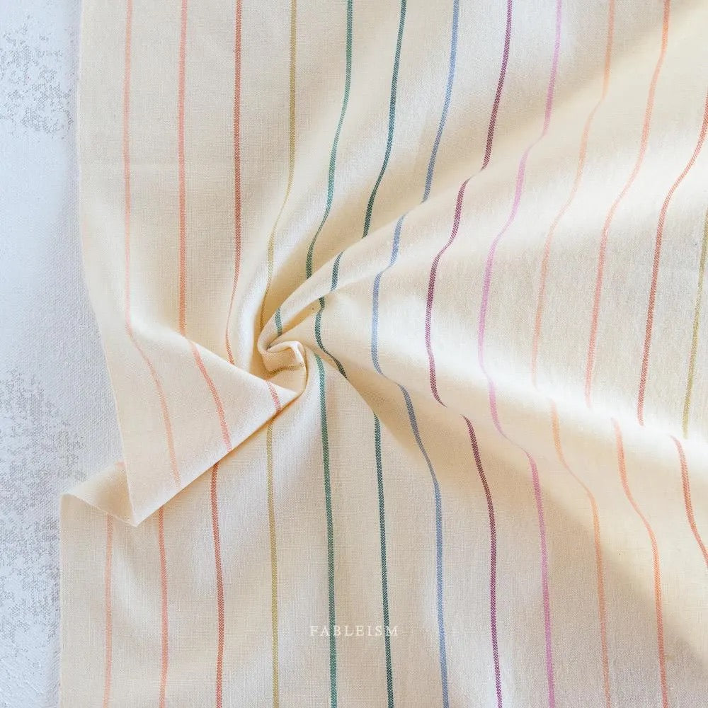 Skinny Stripe in Rainbow- Cream Color- Lucky Loom- Fableism- Woven Cotton- 44” Wide