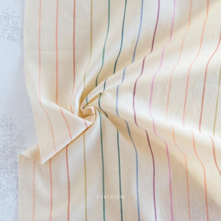 Skinny Stripe in Rainbow- Cream Color- Lucky Loom- Fableism- Woven Cotton- 44” Wide