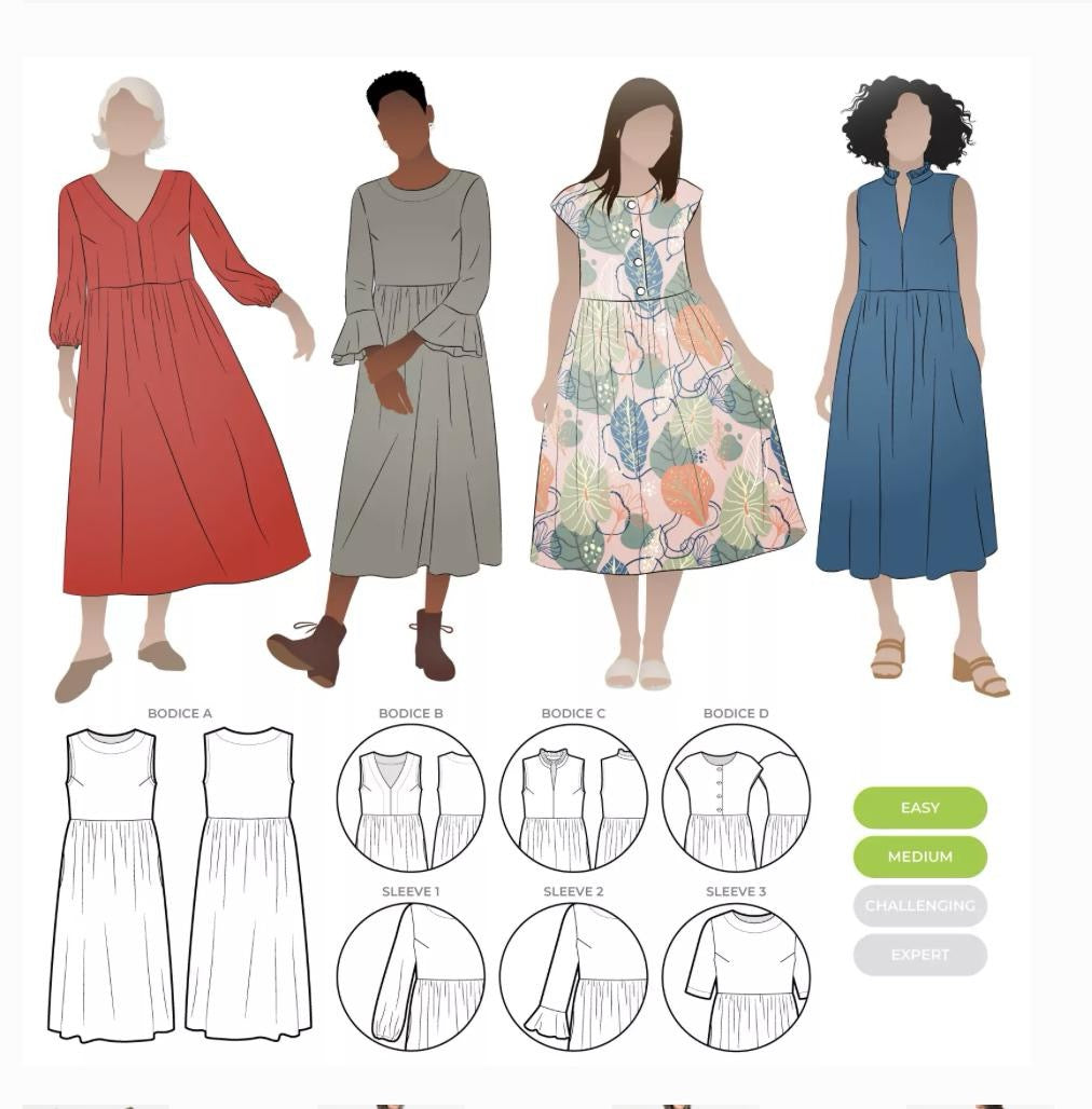 Montana Dress Extension Pack- Style Arc Paper Pattern- Sizes 4-16, 10-22, 18-30