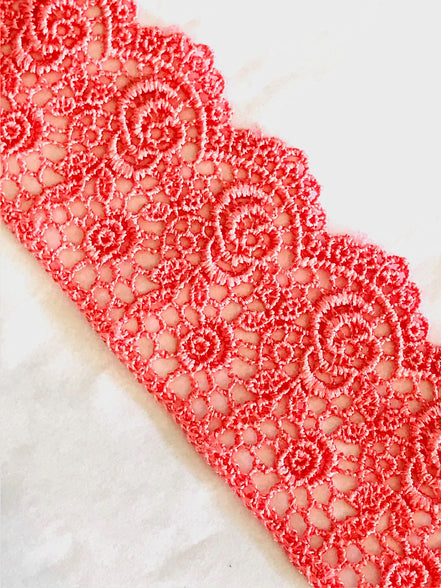 Roses Guipure Scalloped Trim- Coral- 2"- 3737
