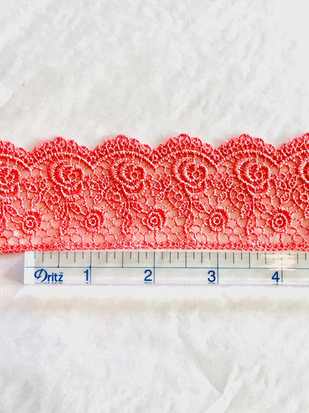 Roses Guipure Scalloped Trim- Coral- 2"- 3737