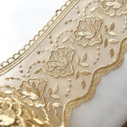 Non-Metallic Gold Floral Embroidery on Tulle- Lace Trim 3519- 4 1/8