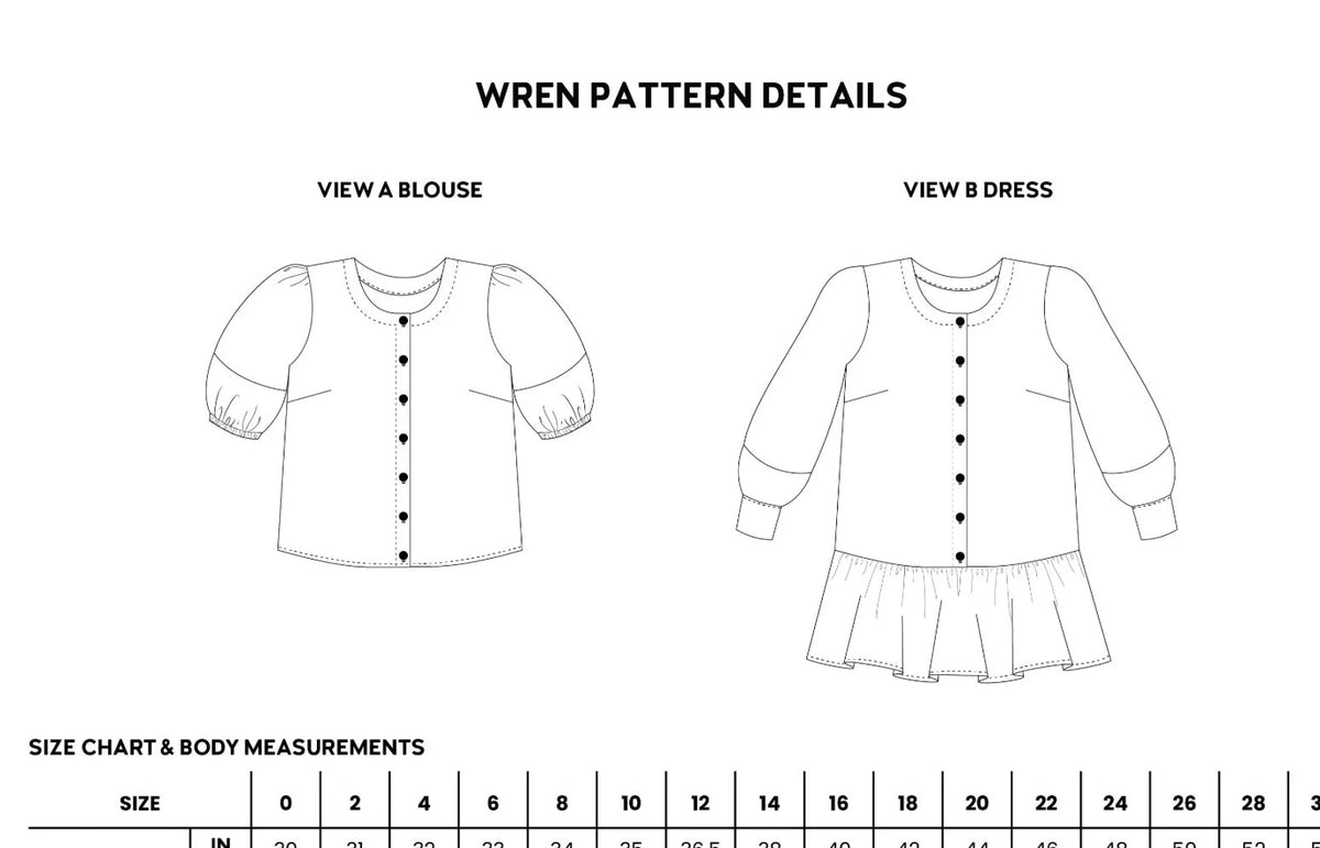 Wren Blouse and Dress Paper Pattern- Chalk + Notch