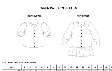 Wren Blouse and Dress Paper Pattern- Chalk + Notch