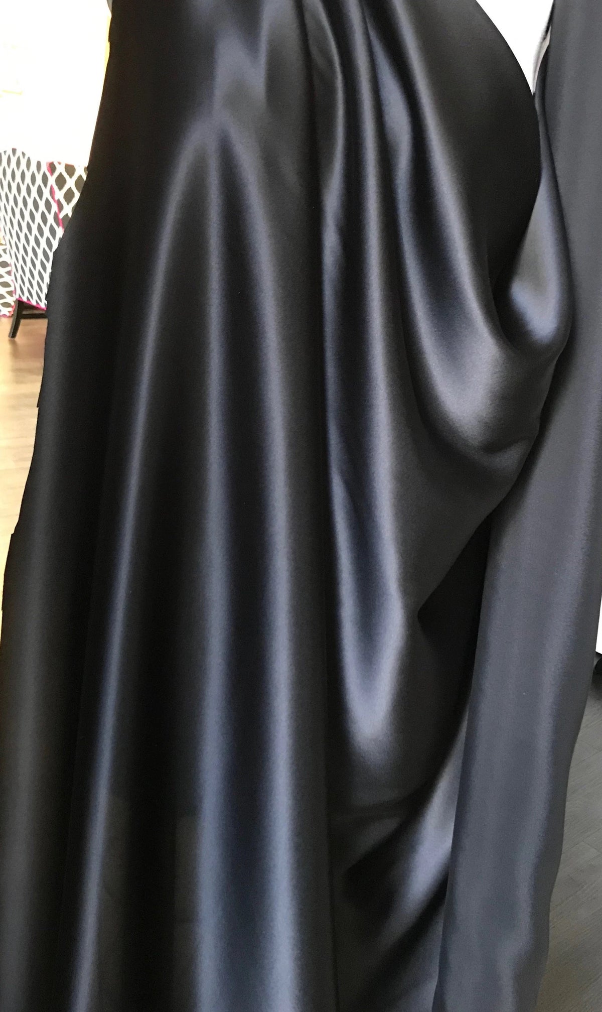 Rich Black Pure Silk Charmeuse Fabric 54