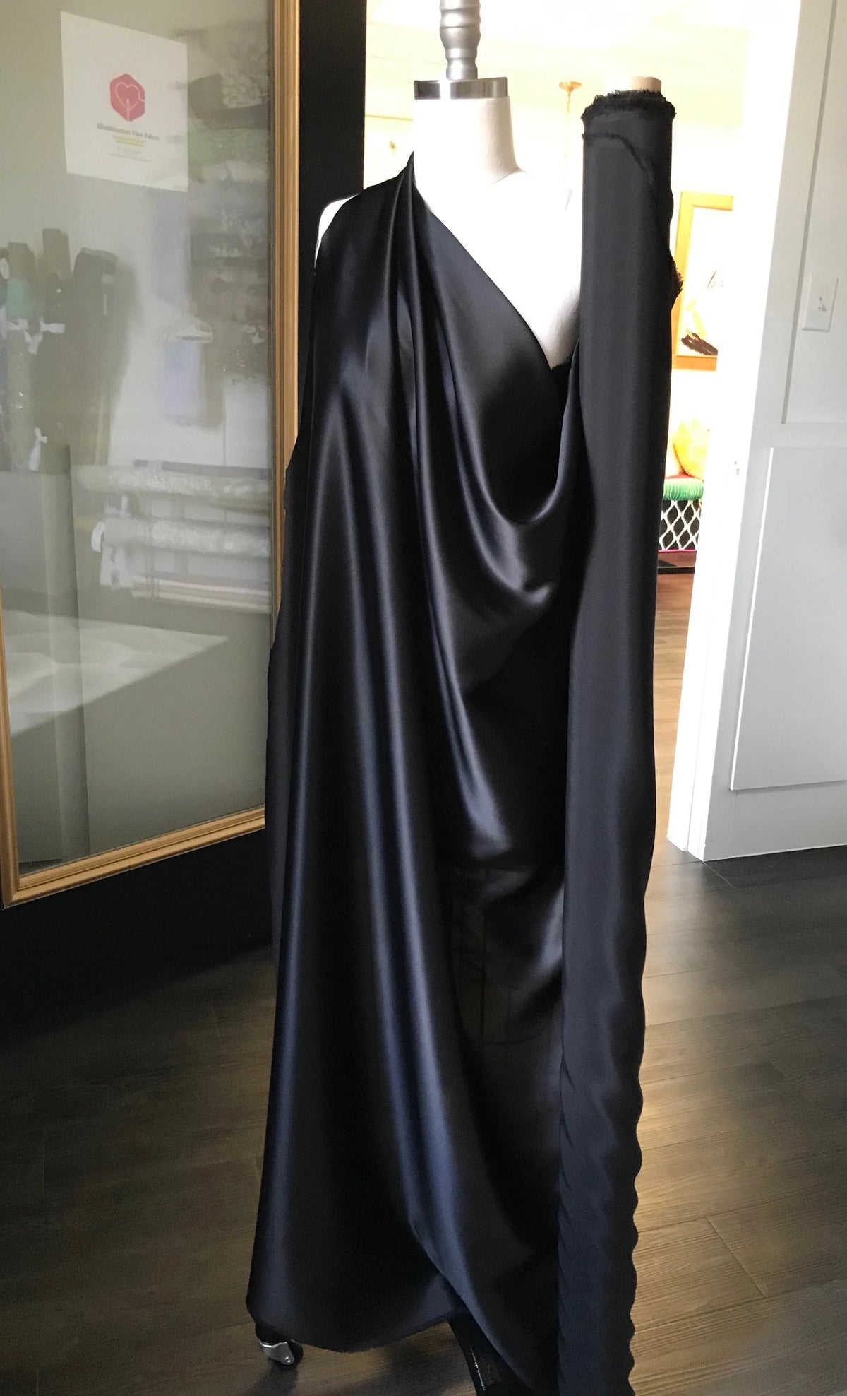 Rich Black Pure Silk Charmeuse Fabric 54