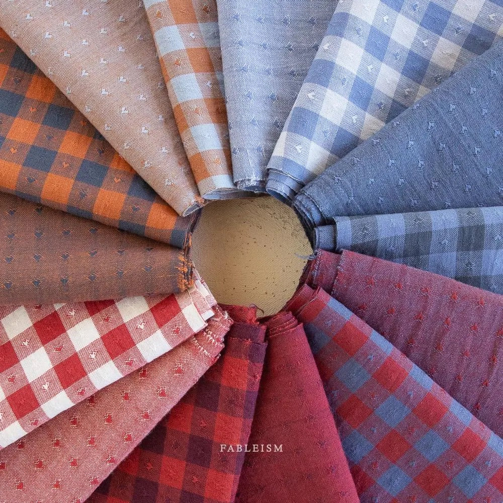 Dobby Hearts Gingham in Blueberry- Queen of Hearts- Fableism- 54” Wide- Navy Blue