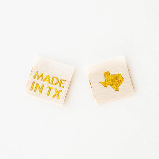 Sarah Hearts- Made in TX- Sew In Labels- 8 Pack- White and Gold