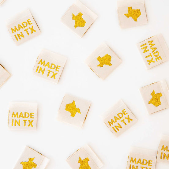 Sarah Hearts- Made in TX- Sew In Labels- 8 Pack- White and Gold