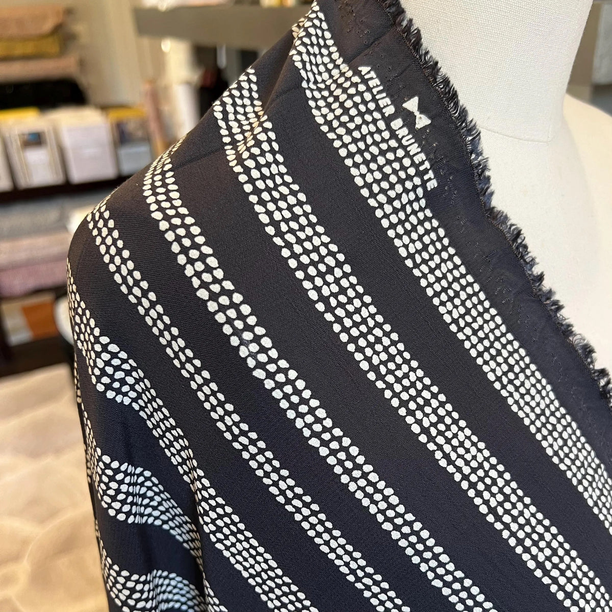 Gaia Deep Charcoal- White on Charcoal (almost black)- Kelsey Viscose - Atelier Brunette France