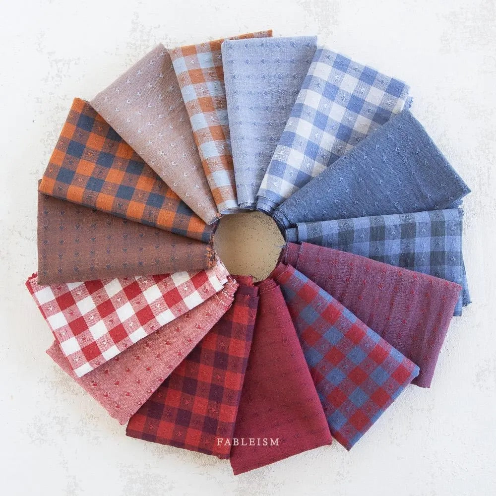 Dobby Hearts Gingham in Blueberry- Queen of Hearts- Fableism- 54” Wide- Navy Blue