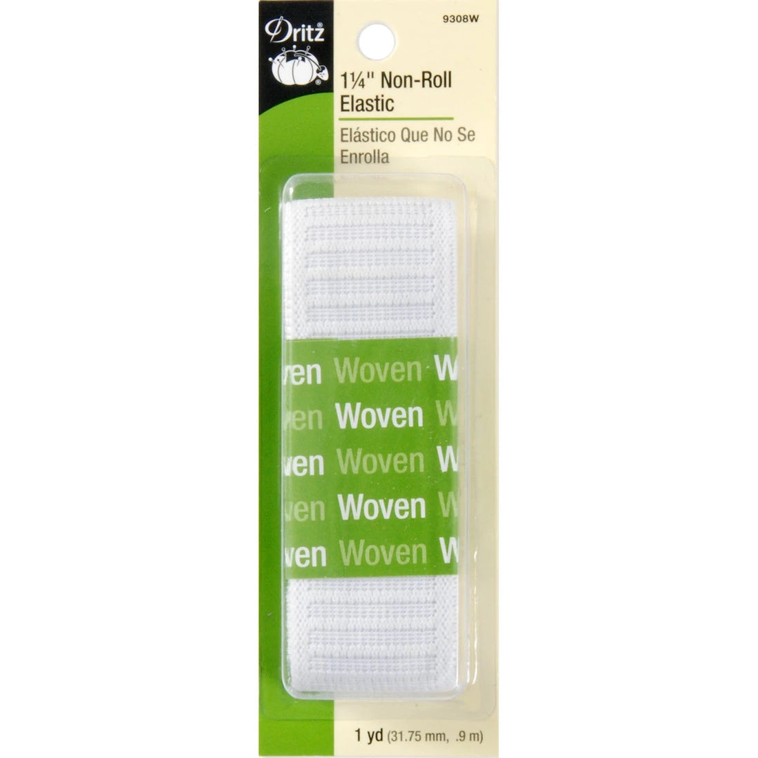 9308 W Non-Roll Elastic 1 1/4" x 1 yd, White