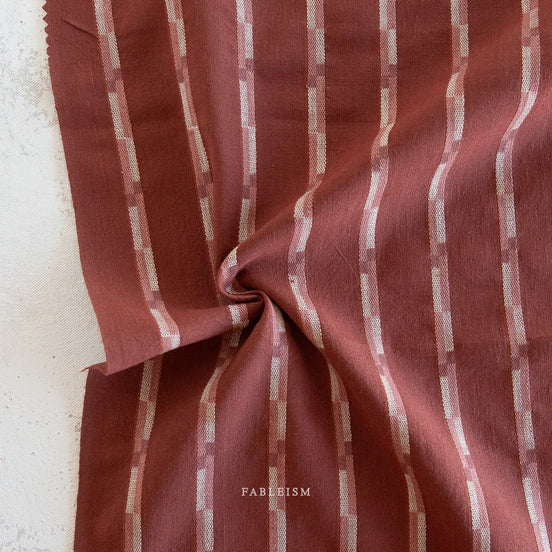 Beautiful Yarn Dyed Woven Cotton Fabric- “Track Stripe in Red Dahlia"- Golden Hour- Fableism
