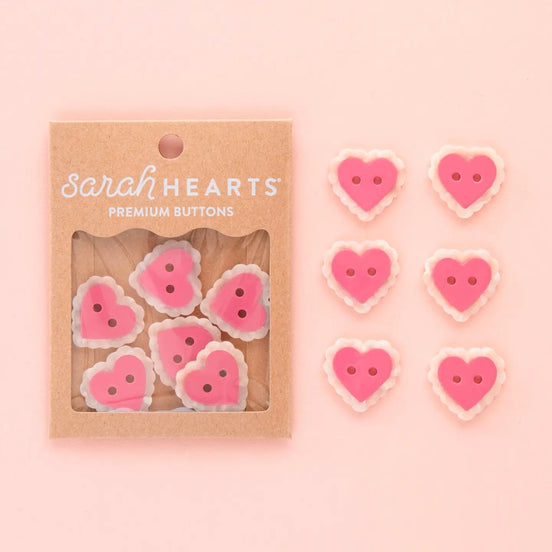 Pink Sweet Heart Large 1” Buttons- Sarah Hearts