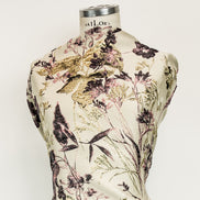 Deep Purple, Pink, Gold Floral on Greige/ Taupe Silk Jacquard/ Cloque Brocade (1731)