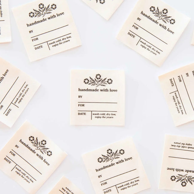 Vintage Handmade with Love Organic Cotton Write-in Labels- Pack of 4- Sarah Hearts