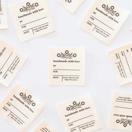Vintage Handmade with Love Organic Cotton Write-in Labels- Pack of 4- Sarah Hearts