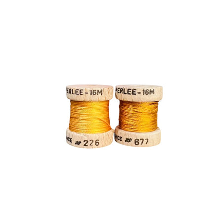 Au Ver A Soie- Soie Perlée- Mustard Yellow Shades- 3 WOODEN Spools 100% Silk Thread