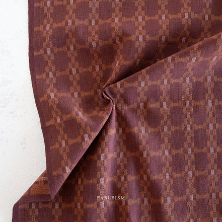Beautiful Woven Cotton Fabric- "Native Nectar in Eggplant"- Golden Hour- Fableism- 44"