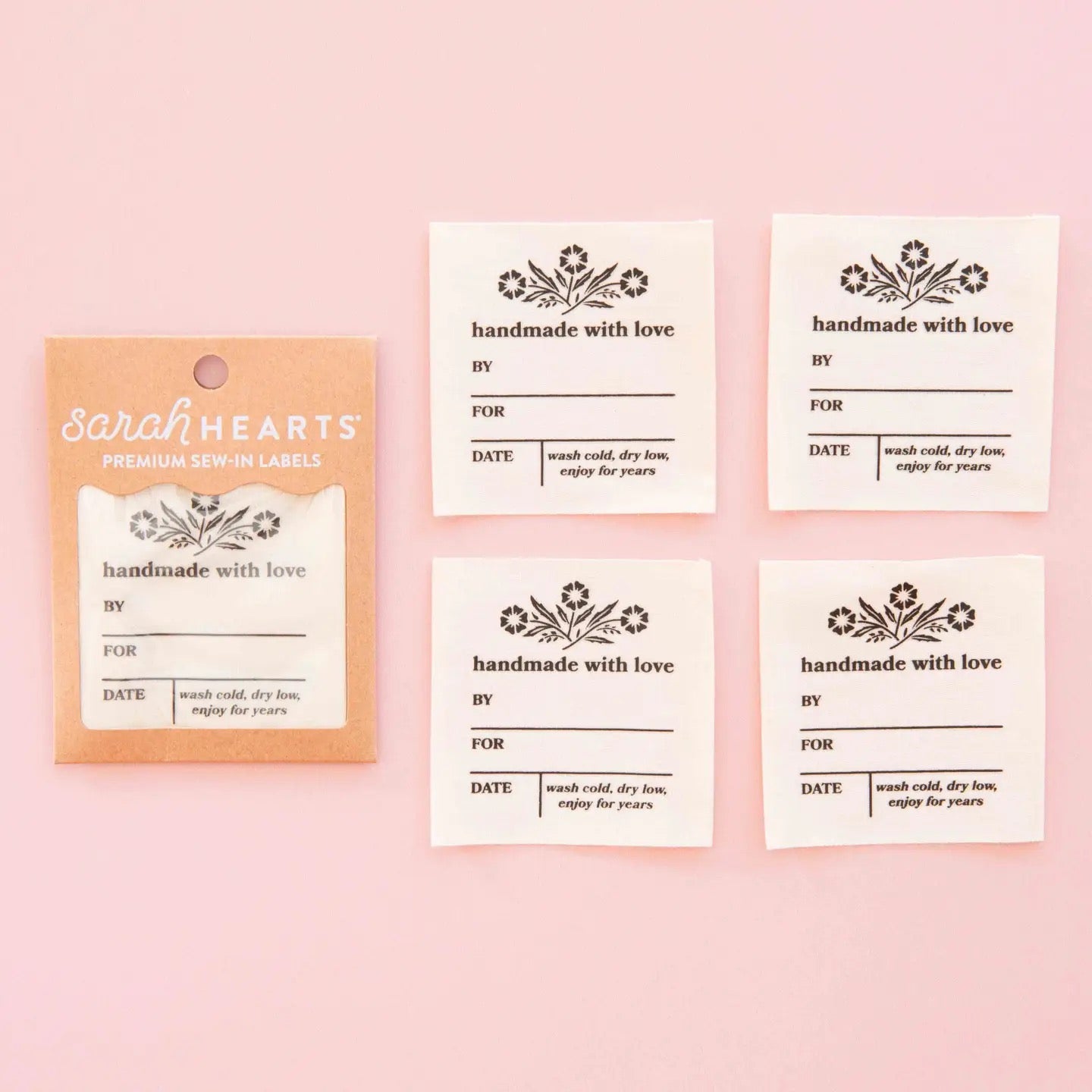 Vintage Handmade with Love Organic Cotton Write-in Labels- Pack of 4- Sarah Hearts