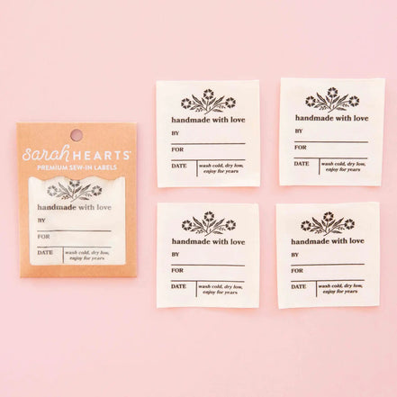 Vintage Handmade with Love Organic Cotton Write-in Labels- Pack of 4- Sarah Hearts
