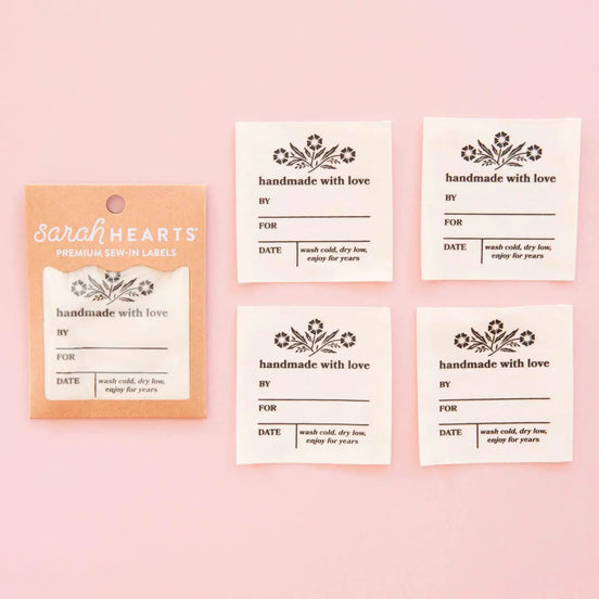 Vintage Handmade with Love Organic Cotton Write-in Labels- Pack of 4- Sarah Hearts