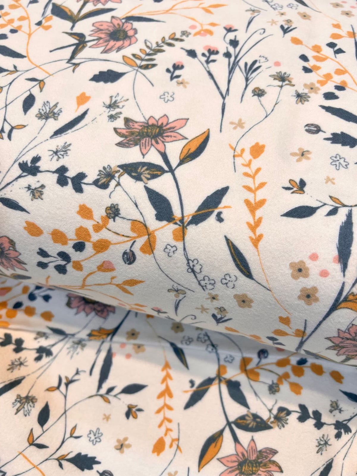 Floral on Cream Cotton Flannel- 