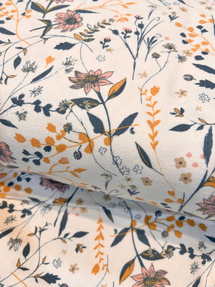 Floral on Cream Cotton Flannel- "Entwined Memory"- 43"