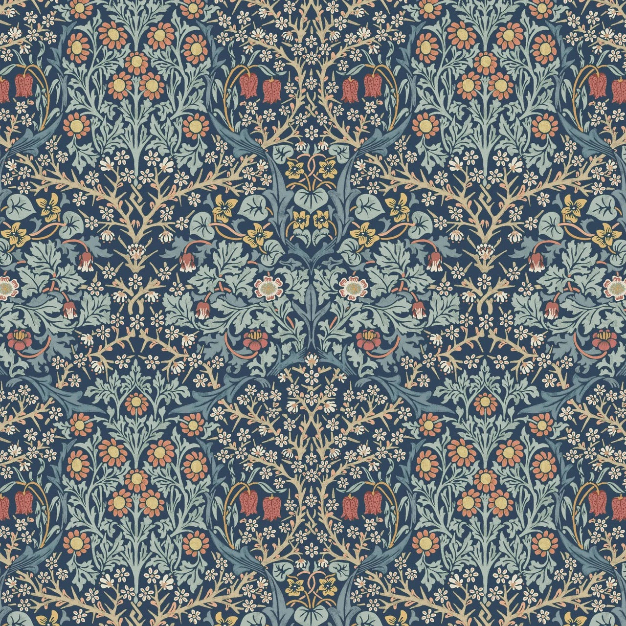 William Morris Large Florals- 44” Wide Cotton Fabric- “Blackthorn- Indigo