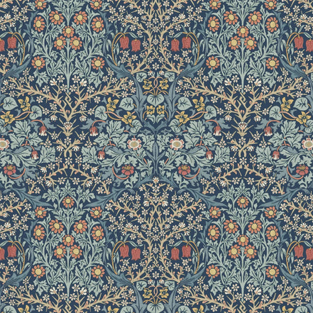 William Morris Large Florals- 44” Wide Cotton Fabric- “Blackthorn- Indigo"
