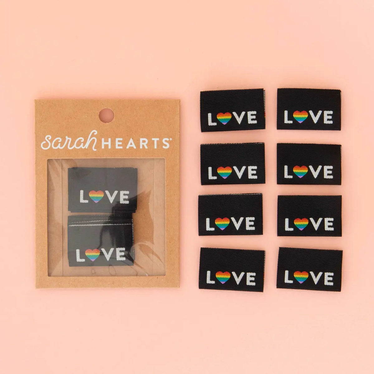Love Pride Heart Woven Labels- Pack of 8- Sarah Hearts