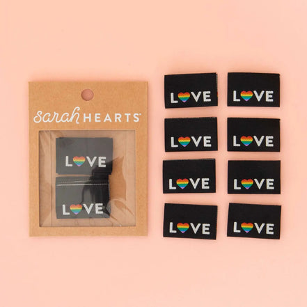Love Pride Heart Woven Labels- Pack of 8- Sarah Hearts