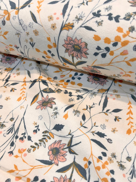Floral on Cream Cotton Flannel- "Entwined Memory"- 43"