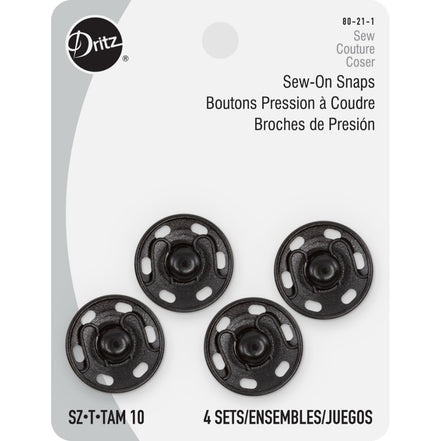 Sew-On Snaps Size 10, Black- Card of 4 Snap Sets- Dritz