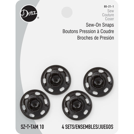 Sew-On Snaps Size 10, Black- Card of 4 Snap Sets- Dritz