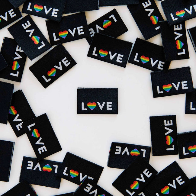 Love Pride Heart Woven Labels- Pack of 8- Sarah Hearts