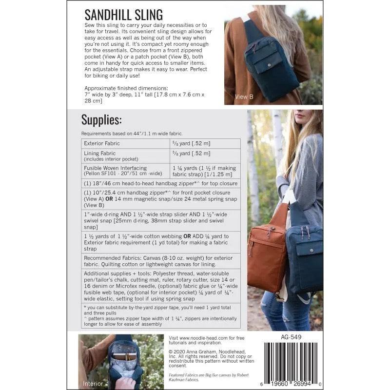 Noodlehead- Sandhill Sling- Paper Pattern