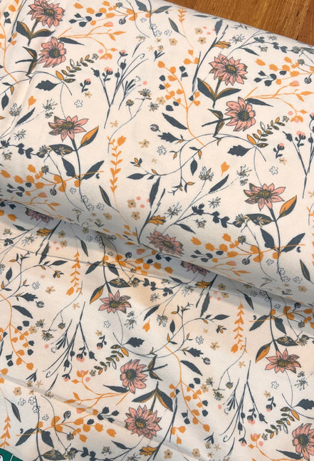 Floral on Cream Cotton Flannel- "Entwined Memory"- 43"