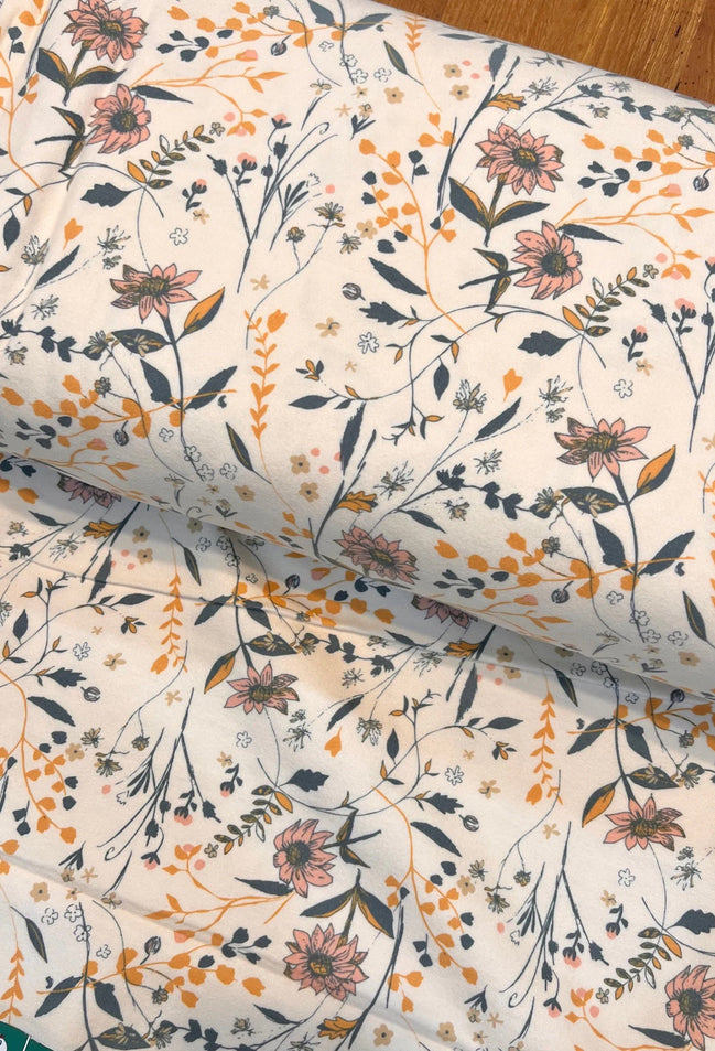 Floral on Cream Cotton Flannel- "Entwined Memory"- 43"